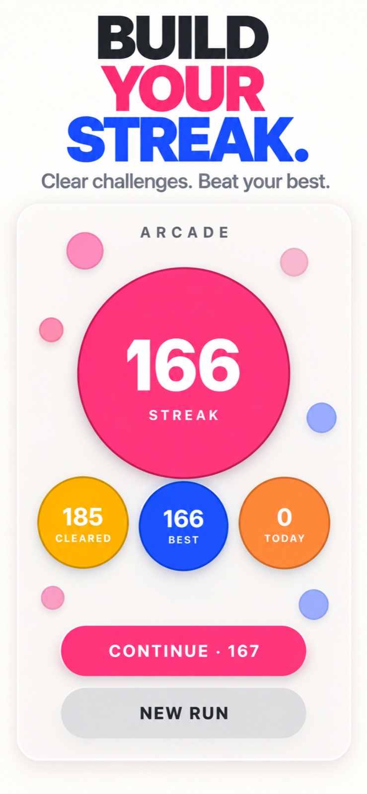 Build your Arcade streak, clear challenges and beat your best